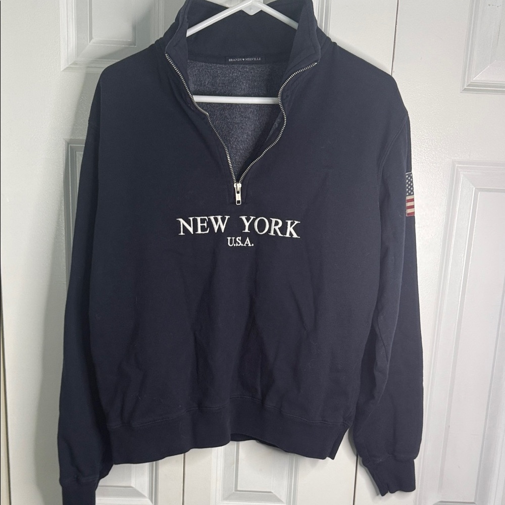 Brandy Melville Navy Zip-Up Sweater